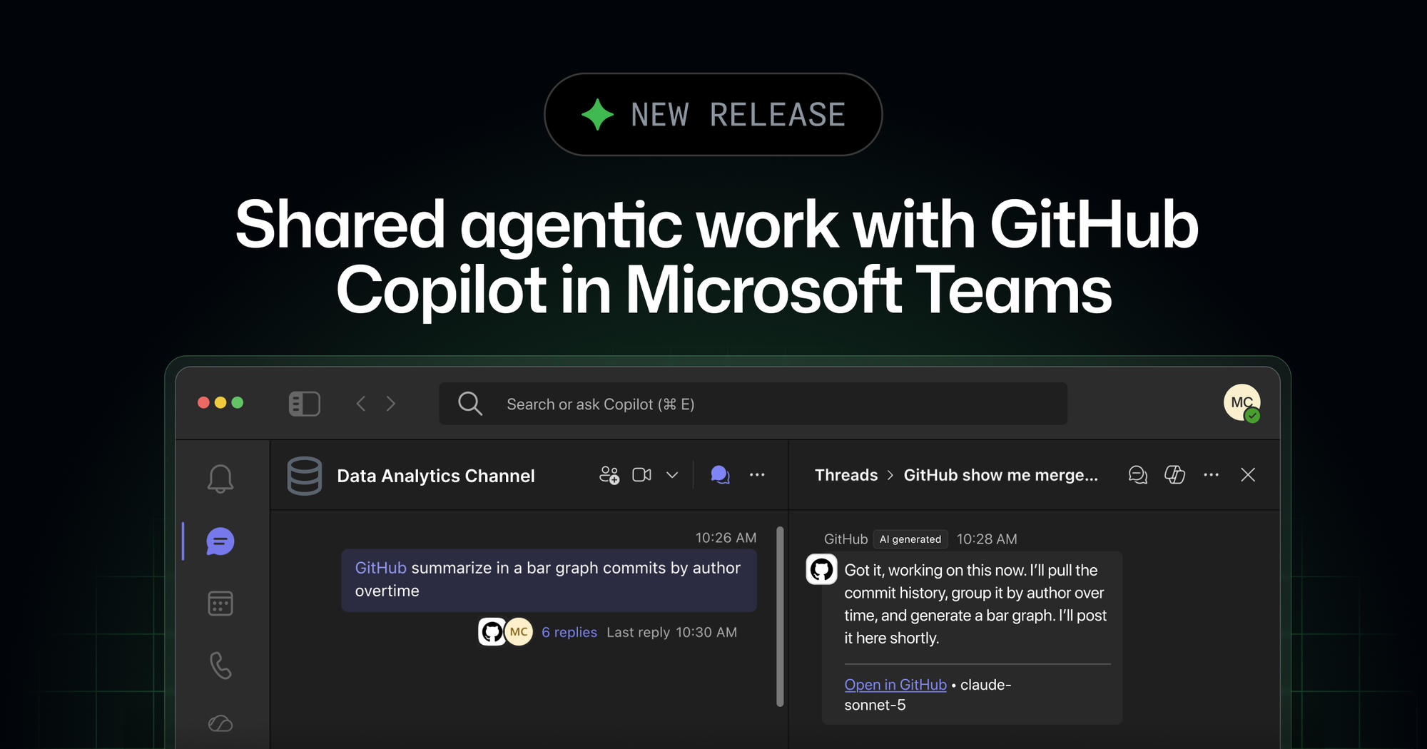 Colaboração com agente compartilhado usando GitHub Copilot no Microsoft Teams